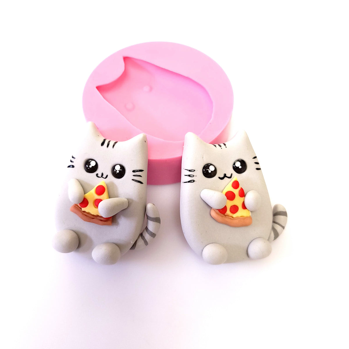 Cute Cat With Pizza Multi Project Silicone Mold MS484