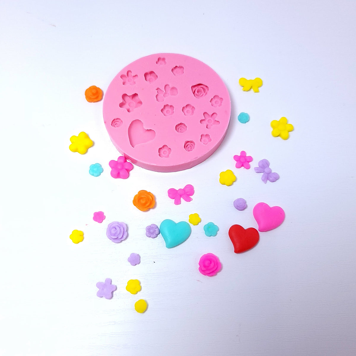 Mini Roses Flowers Bows Hearts Silicone Mold for Cake Resin Clay MS760