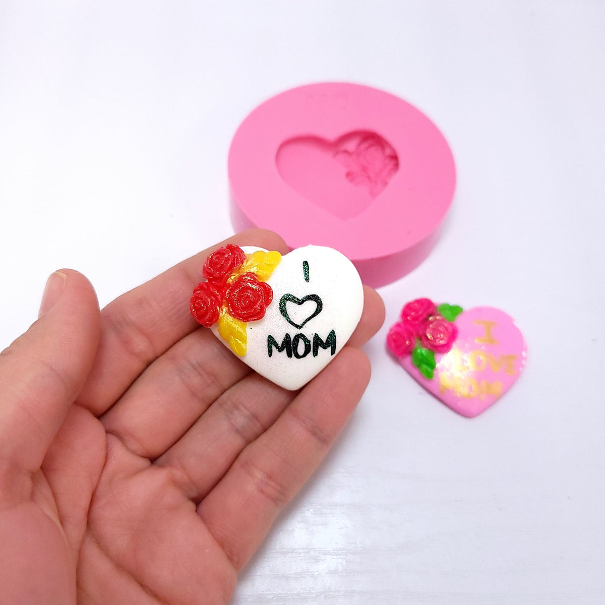 Rose Floral Heart Mothers Day Silicone Mold for Resin Clay Fondant