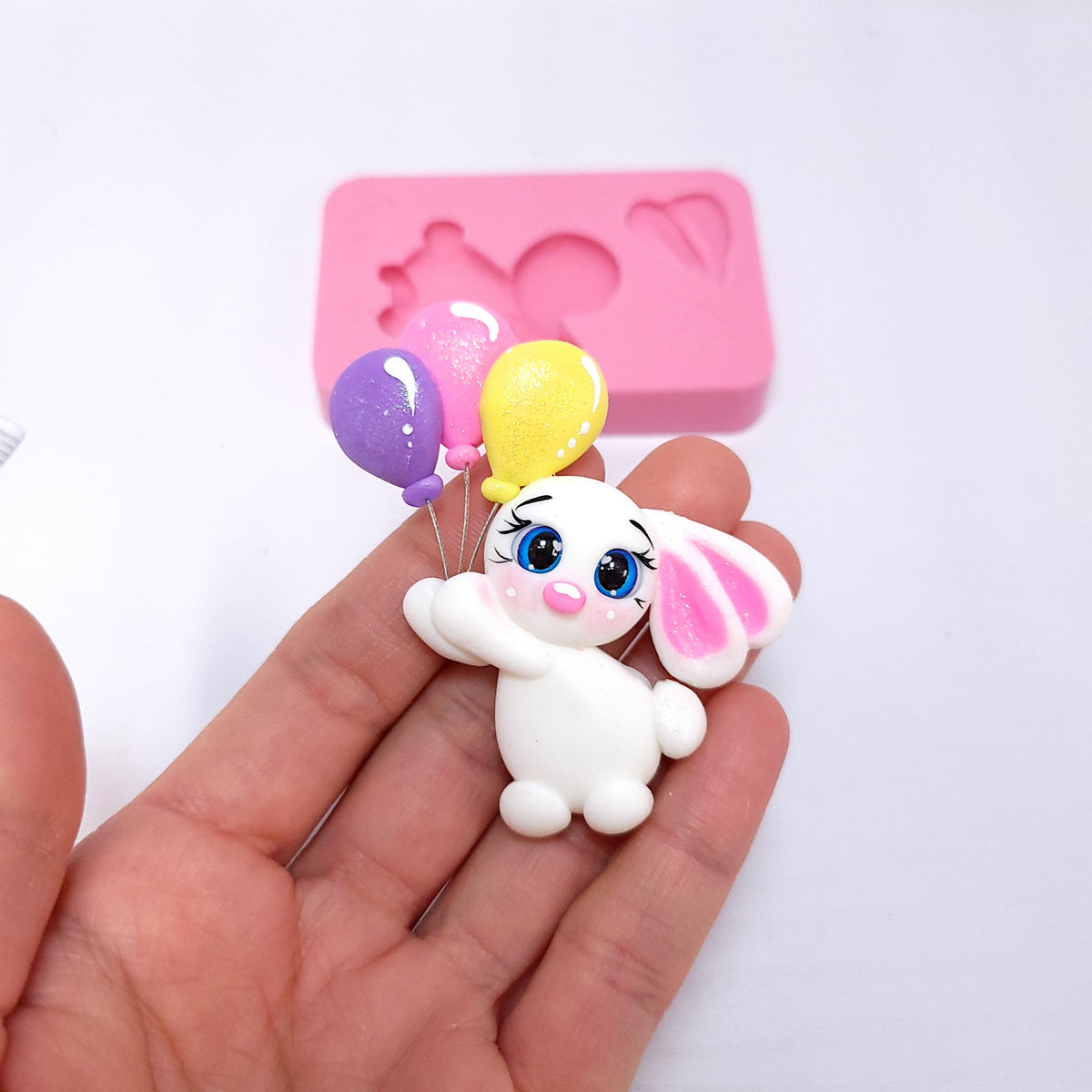Bunny Holding Balloons Miniature Multi Project Silicone Mold for Crafts MS855