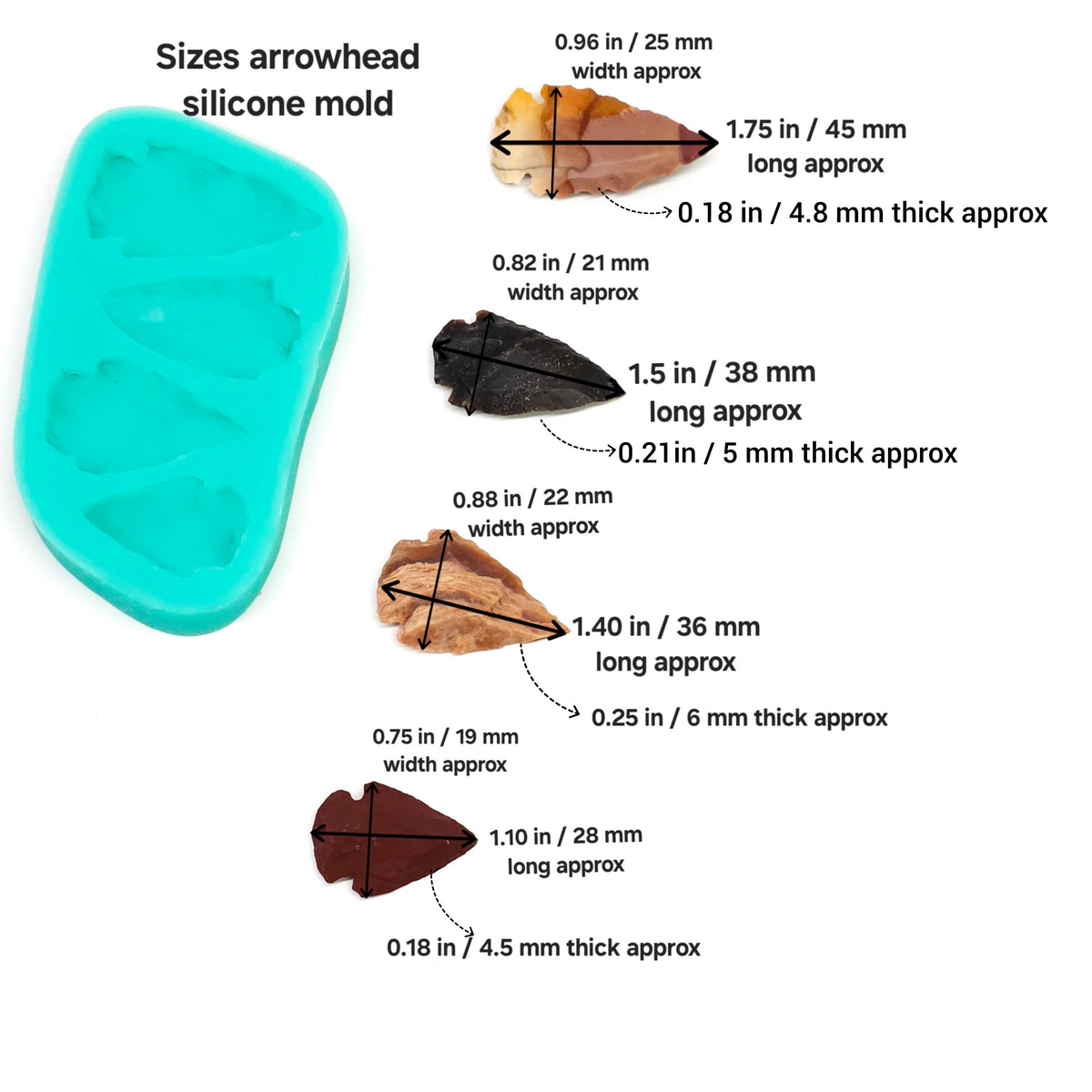 Arrowhead Silicone Mold, 4-cavity Arrow head candle and soap embeds, Cake Decorating NS005