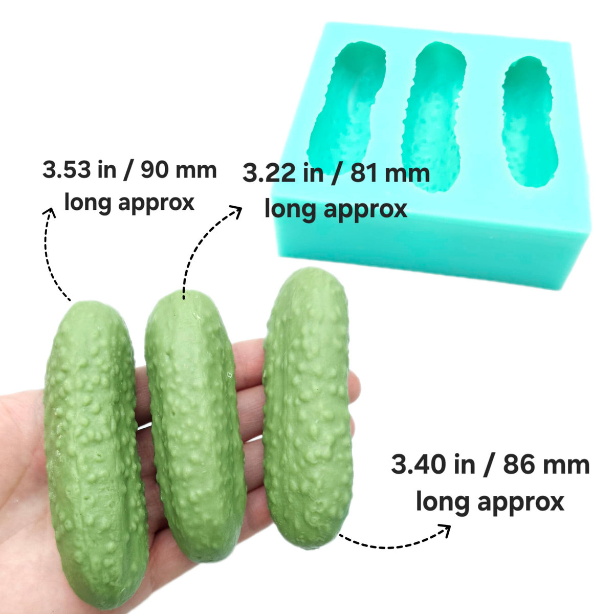 Pickle 3 cavity regular size pickles silicone mold pickle cucumber Silicone Mold Wax mold Resin mold Soap mold Realistic Flexible mold NT055