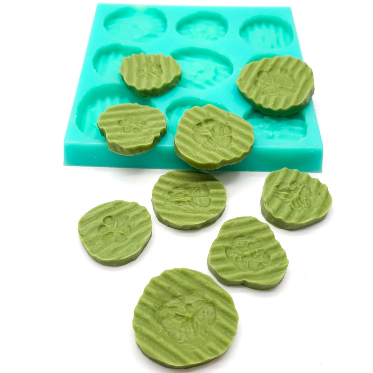 Pickle slices crinkle cut slices silicone mold pickle cucumber slices Silicone Mold Wax mold Resin mold Soap mold Realistic Flexible mold NT056