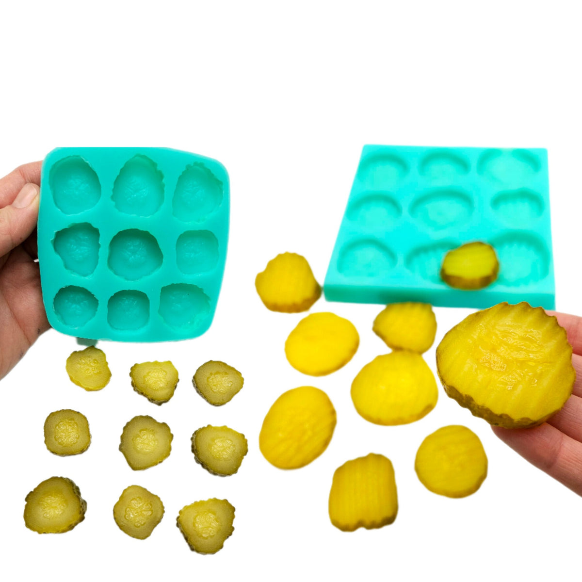 Pickle slices set of 2 silicone mold pickle cucumber slices Silicone Mold Wax mold Resin mold Soap mold Realistic Flexible mold