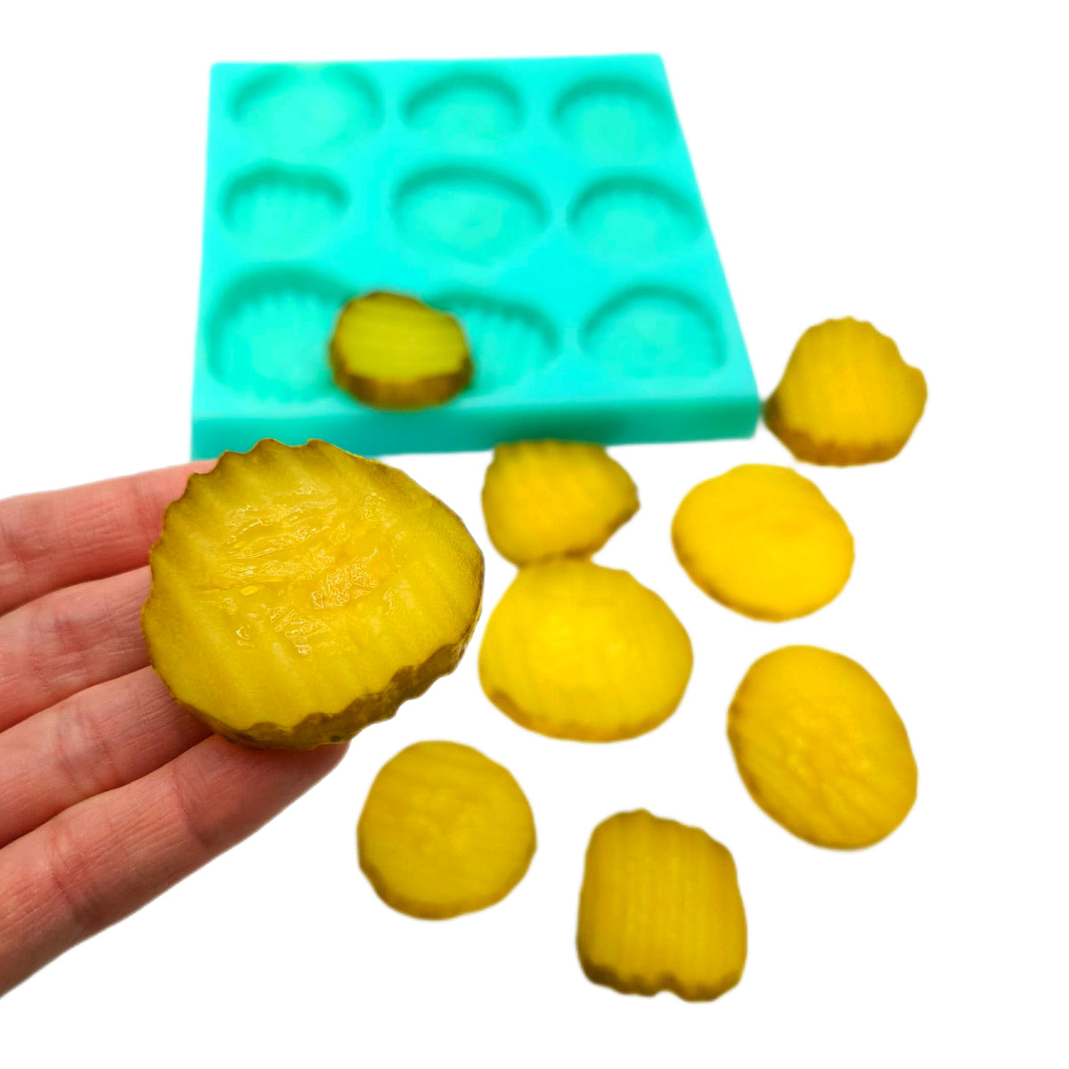 Pickle slices crinkle cut slices silicone mold pickle cucumber slices Silicone Mold Wax mold Resin mold Soap mold Realistic Flexible mold NT056