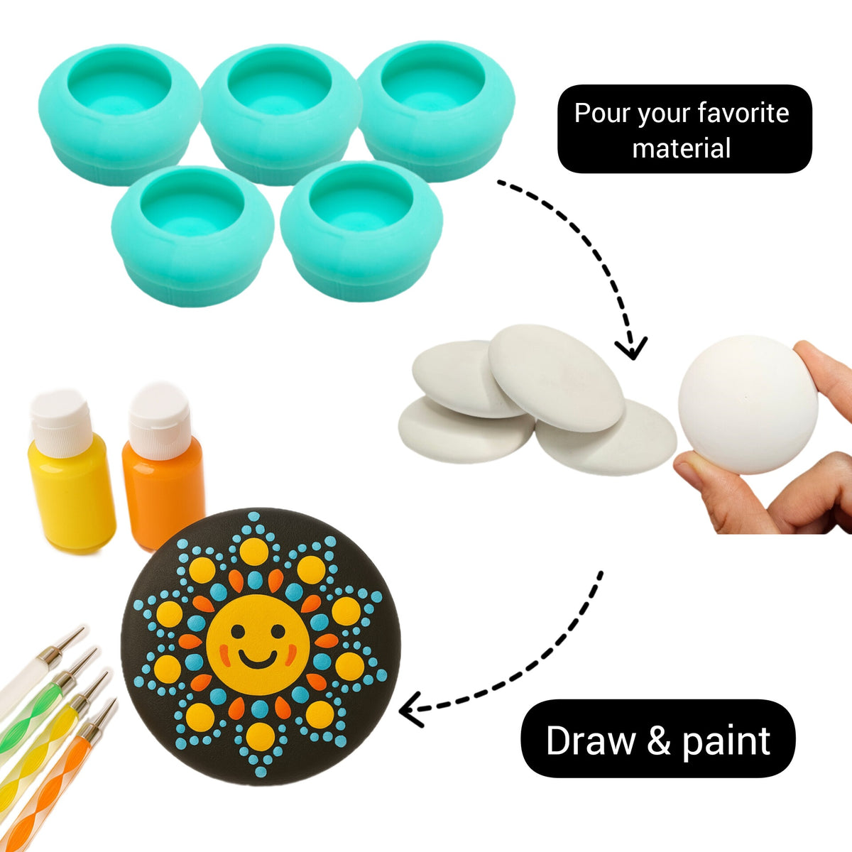 Mandala Stone Silicone Molds, Mandala dotting art molds, stones making molds plaster round stone making