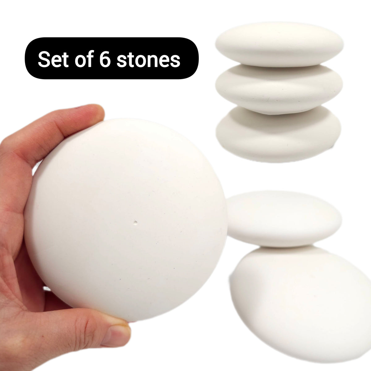 Plaster Painting Stones –  Handmade 4” Smooth White Craft Rocks with Center Dot – Acrylic Paint Art, DIY Kids Crafts, Garden Decor