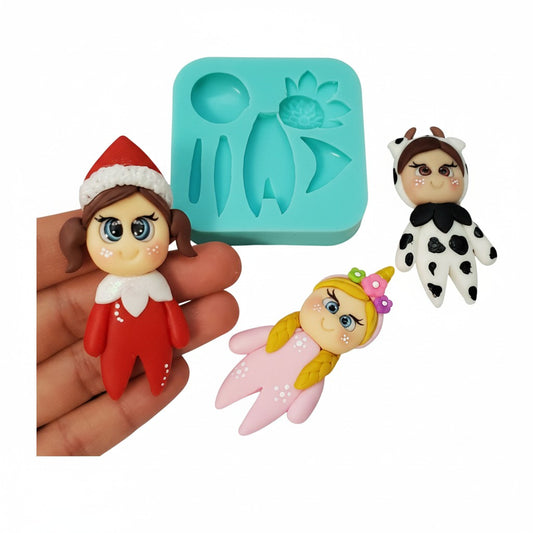 Cute Elf and PJ Doll Mold for Fondant, Polymer Clay, Resin