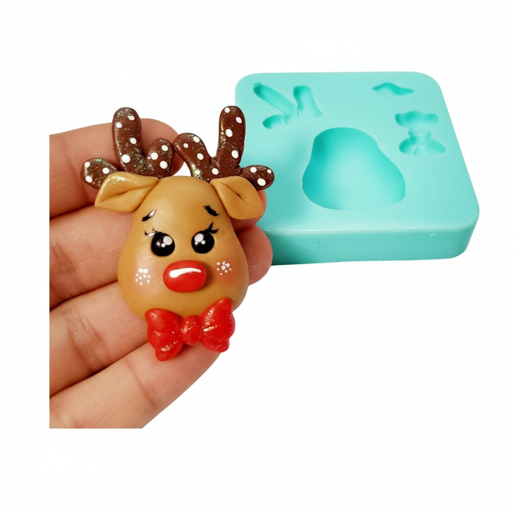 Reindeer Face Silicone Mold for Fondant Clay Resin Crafts MS080