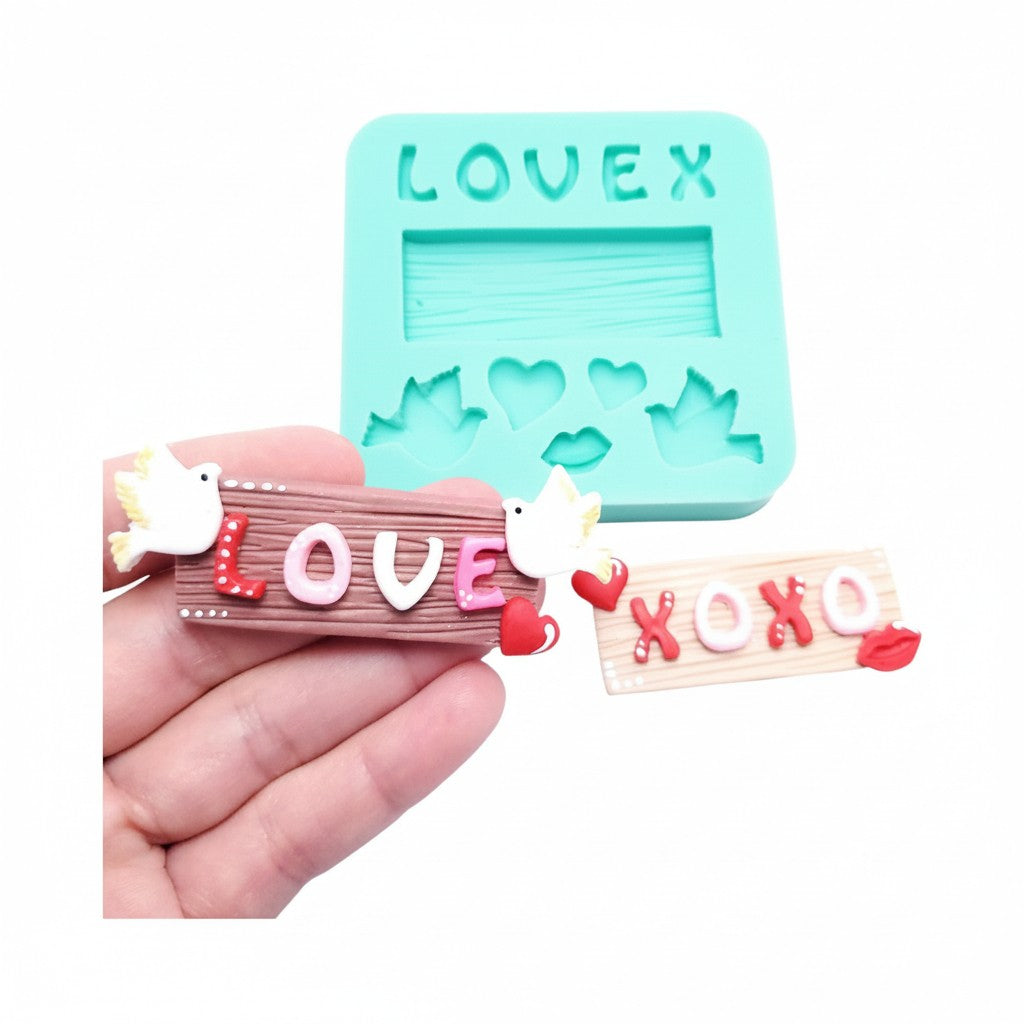 Love XOXO Doves Silicone Mold for Fondant Resin Clay Miniatures MS122