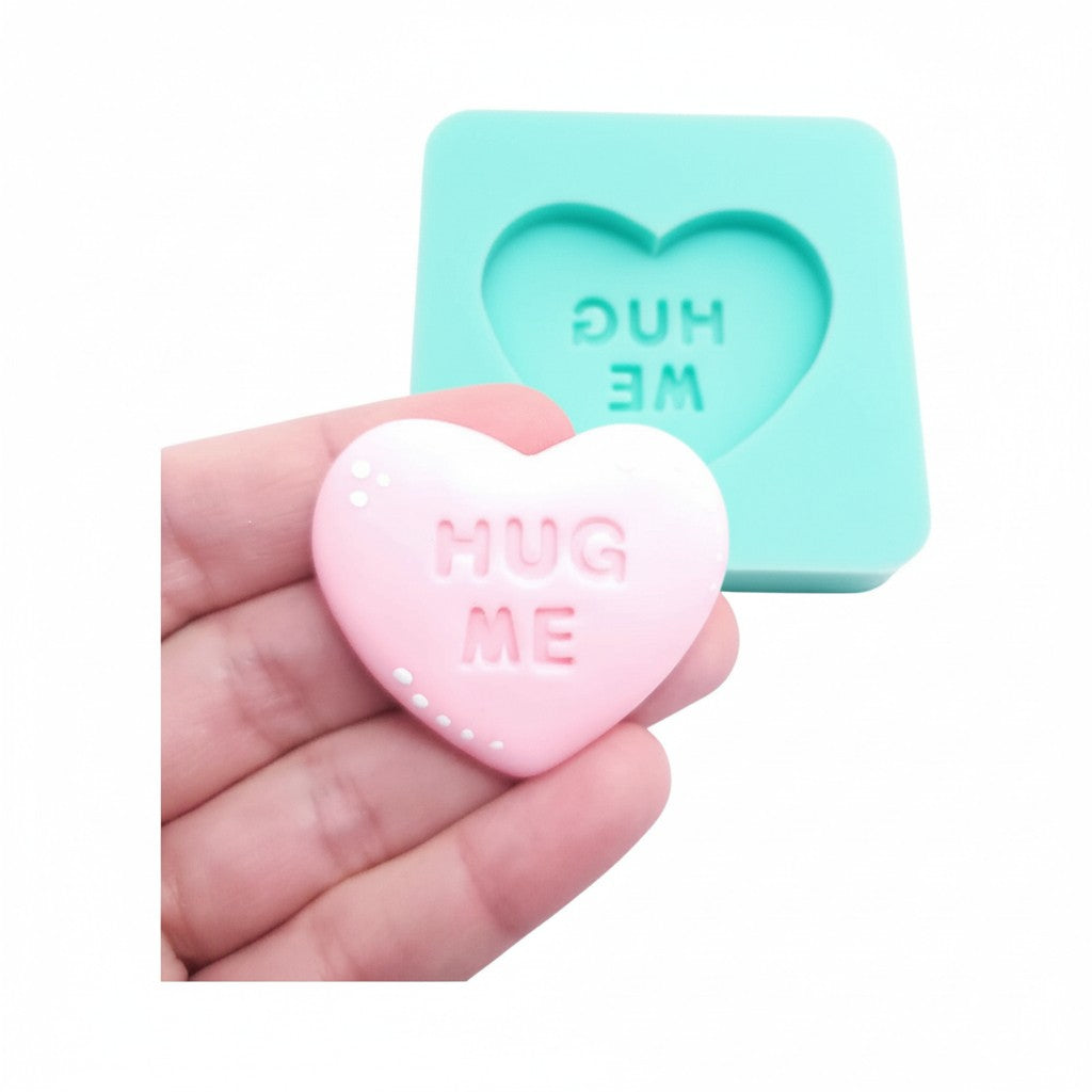 Conversation Heart Silicone Mold – Hug Me Candy, Fondant, Resin, Clay Charm