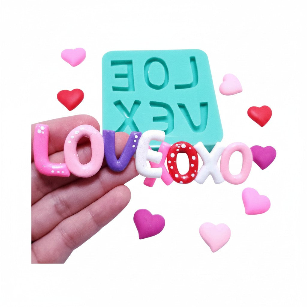 LOVE XOXO Silicone Mold for Fondant, Resin, Clay, Miniatures & Jewelry