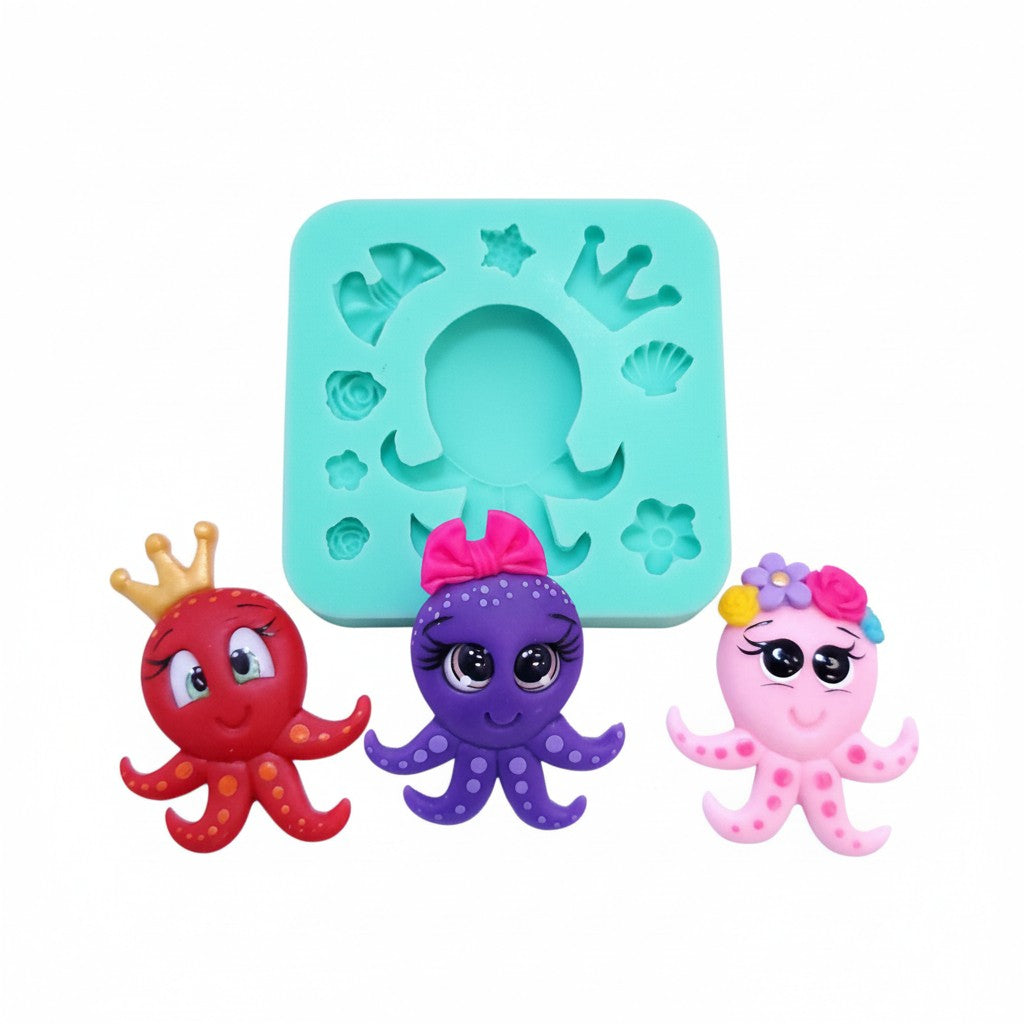 Octopus Queen Silicone Mold for Fondant, Resin, Clay, Jewelry and Cupcake Decorations