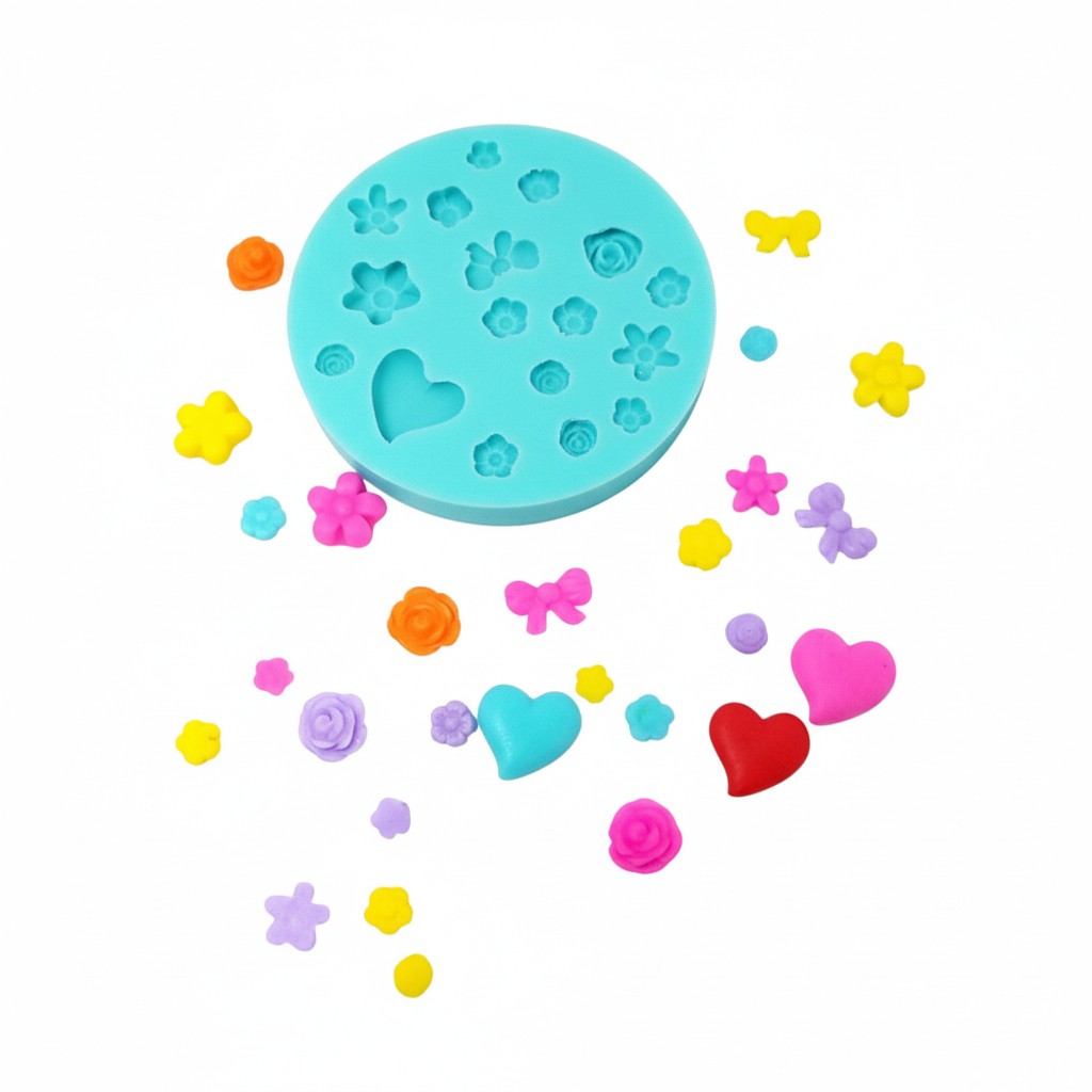 Mini Roses Flowers Bows Hearts Silicone Mold for Cake Resin Clay MS760