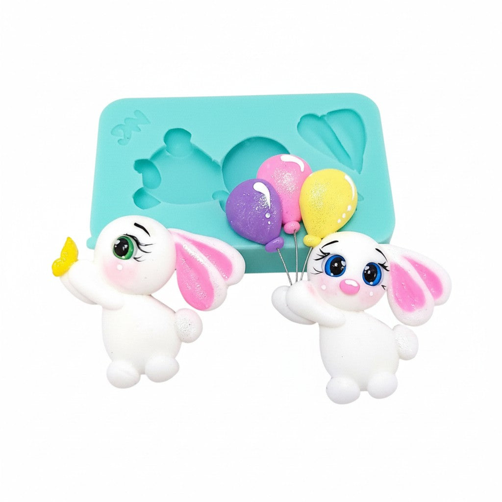 Bunny Holding Balloons Miniature Multi Project Silicone Mold for Crafts MS855