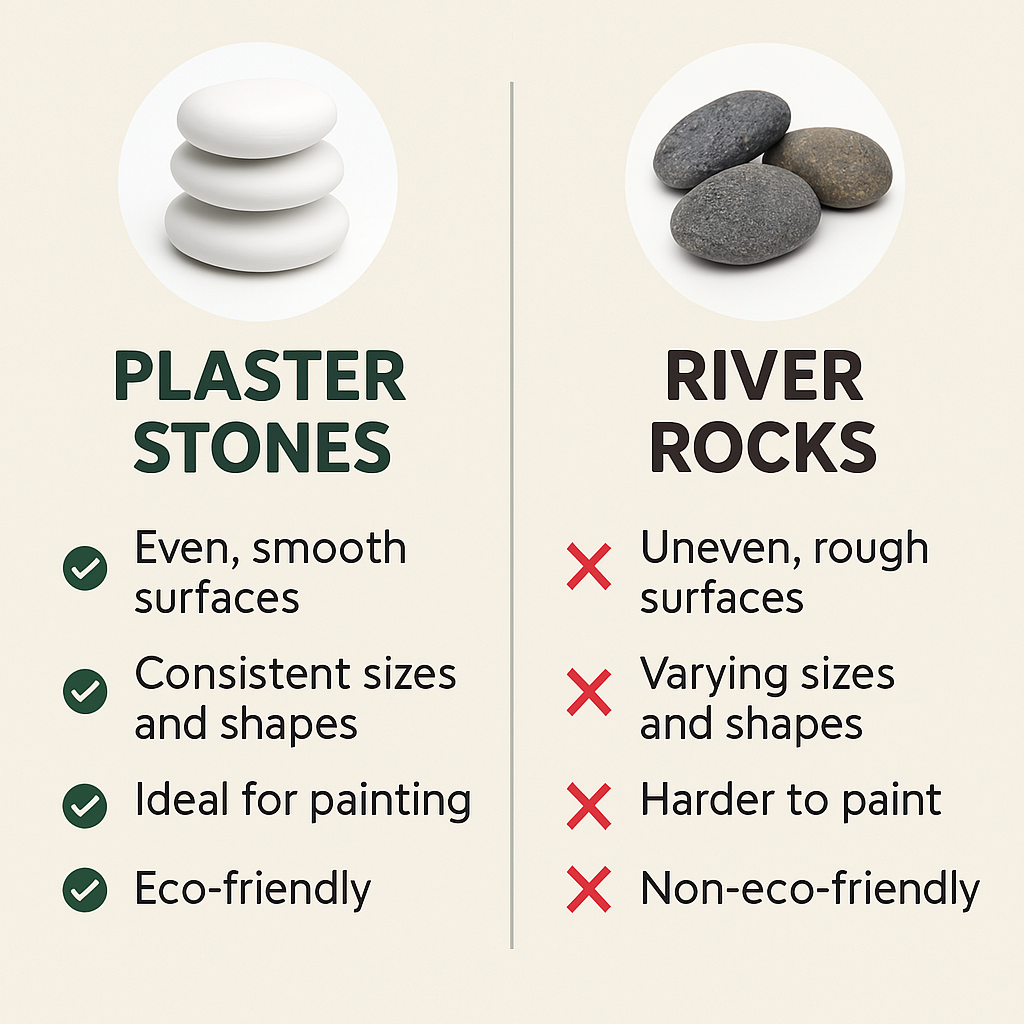 Plaster Painting Stones –  Handmade 4” Smooth White Craft Rocks with Center Dot – Acrylic Paint Art, DIY Kids Crafts, Garden Decor