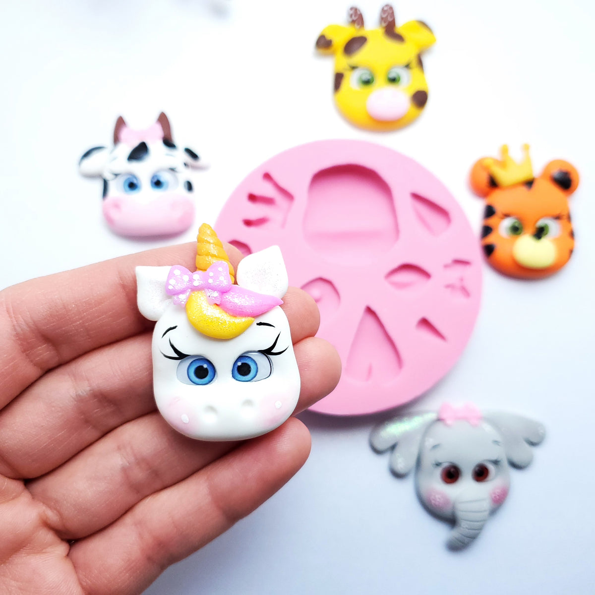 Multi Animal Face Silicone Mold MS075 for Cake Toppers Resin Miniatures Crafts