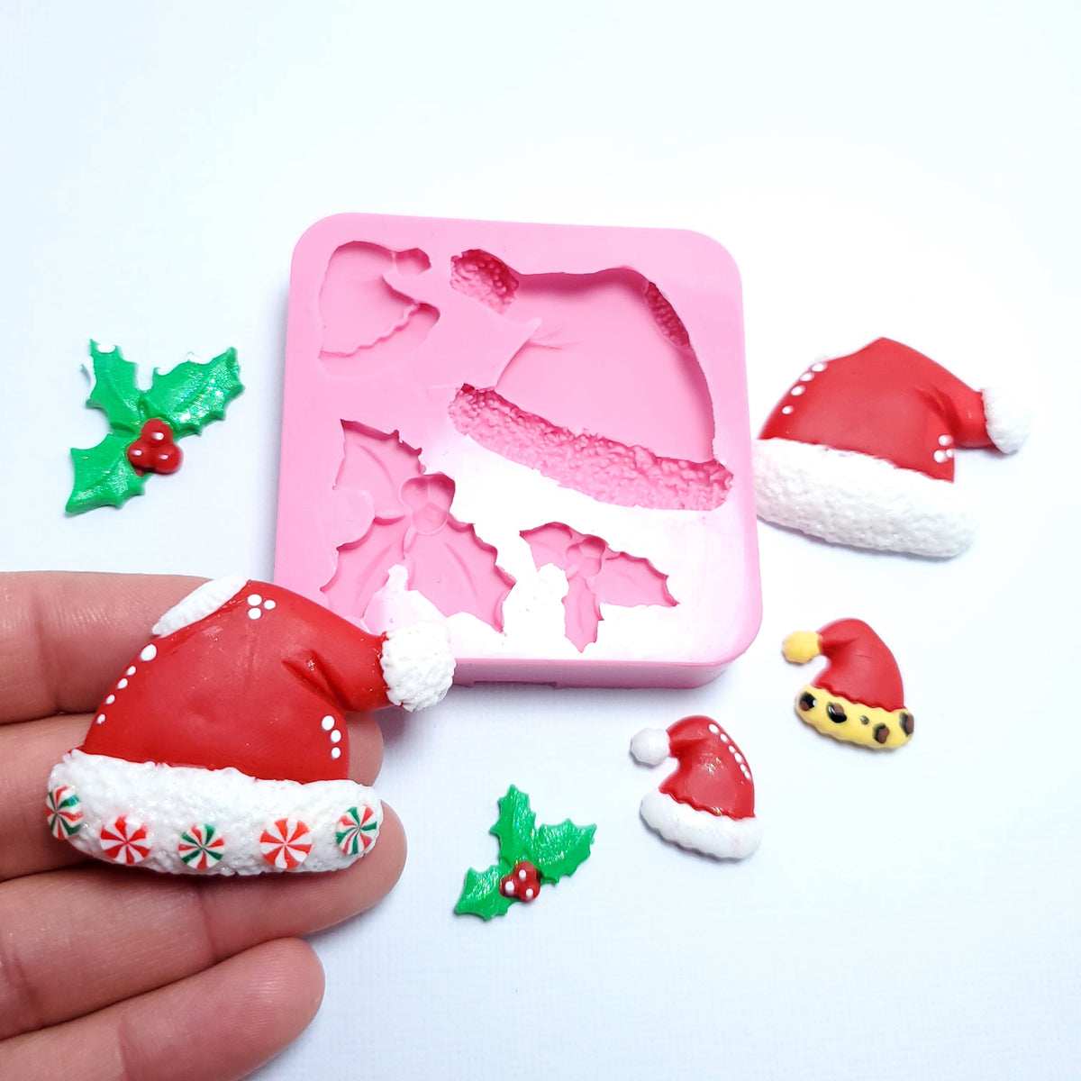 Christmas Santa Hat and Holly Silicone Mold for Fondant Resin Clay Crafts