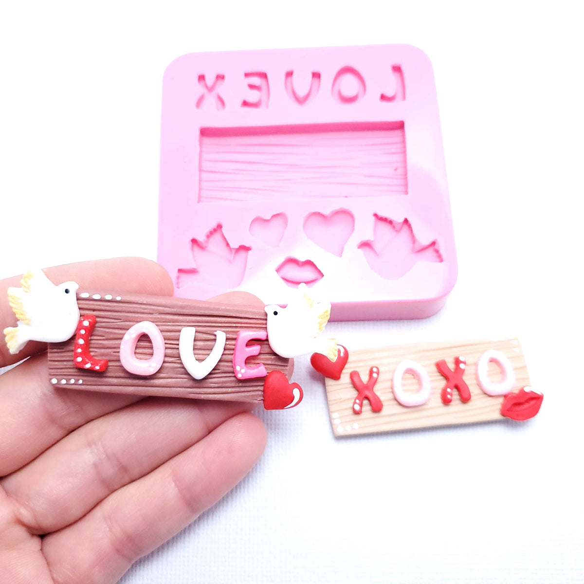 Love XOXO Doves Silicone Mold for Fondant Resin Clay Miniatures MS122