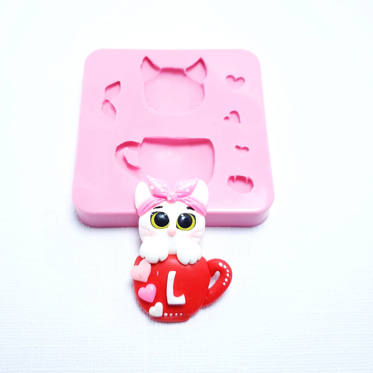 Kitten in Cup Silicone Mold for Fondant, Resin, Polymer Clay and Crafts