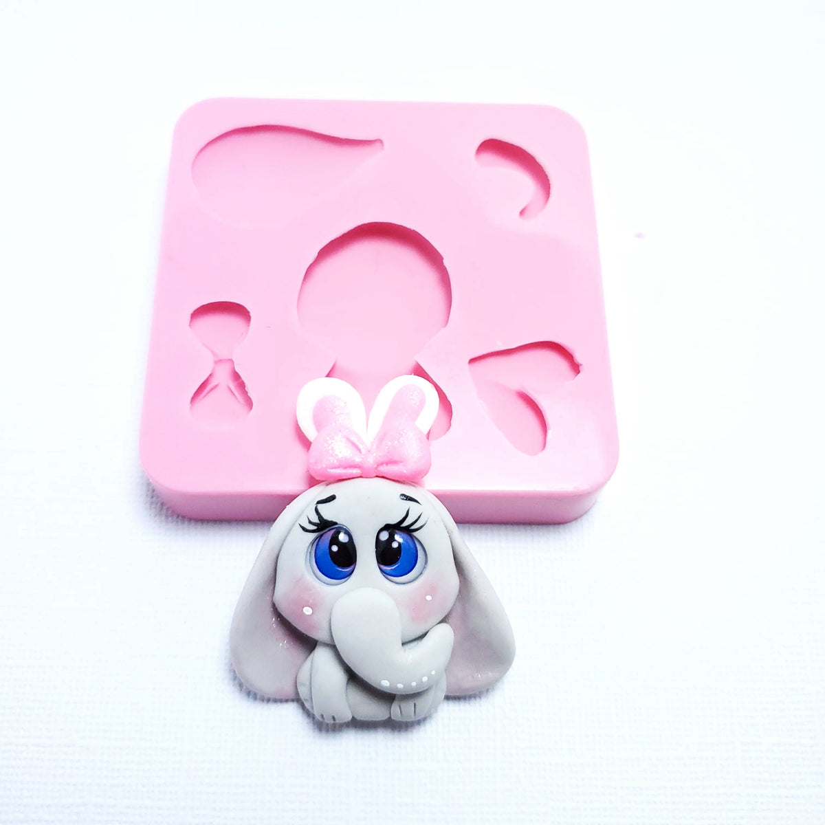 Shy Baby Elephant Bunny Multi Project Silicone Mold for Crafts and Baking MS171