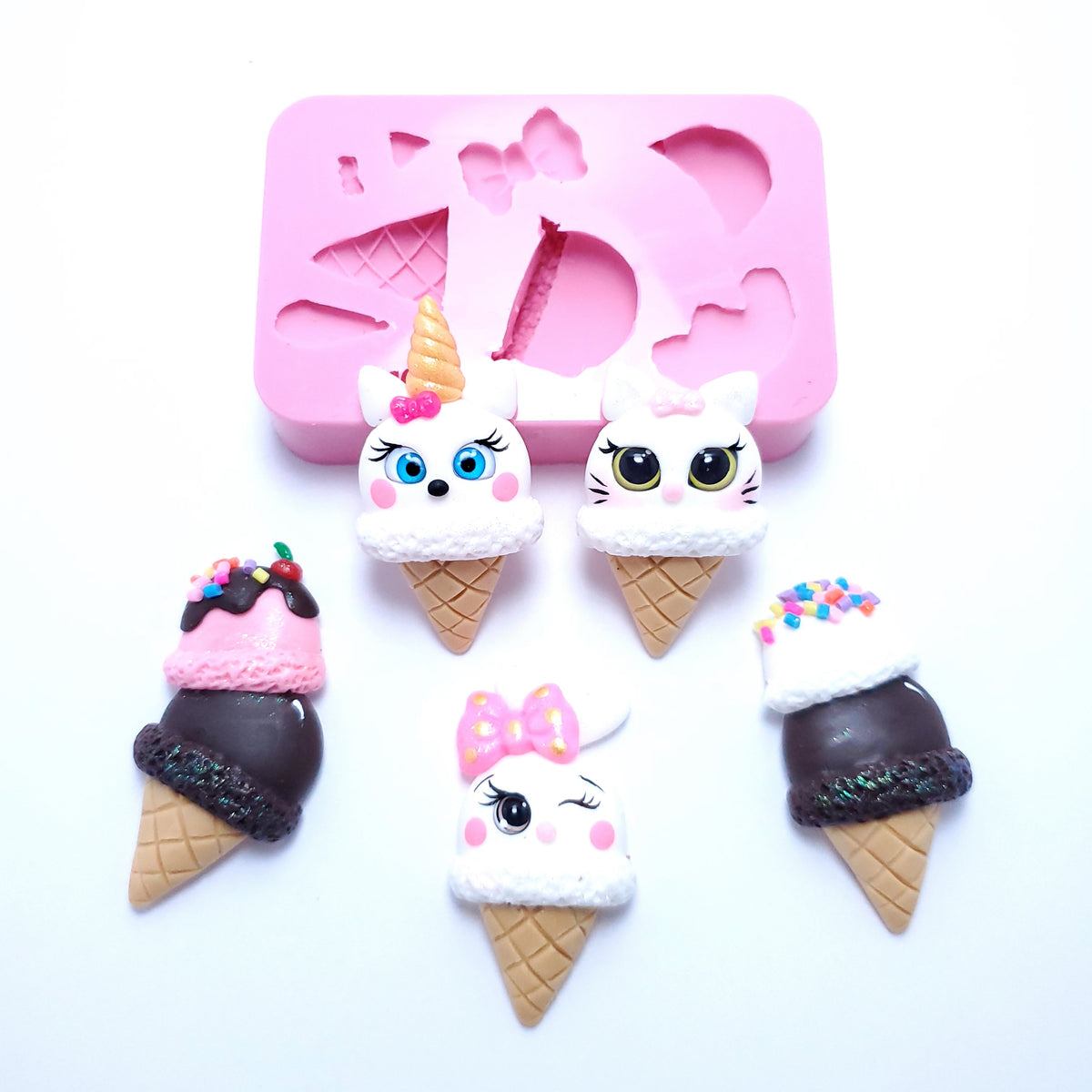 Cute Ice Cream Cone Silicone Mold for Miniatures, Fondant, Resin and Clay Crafts