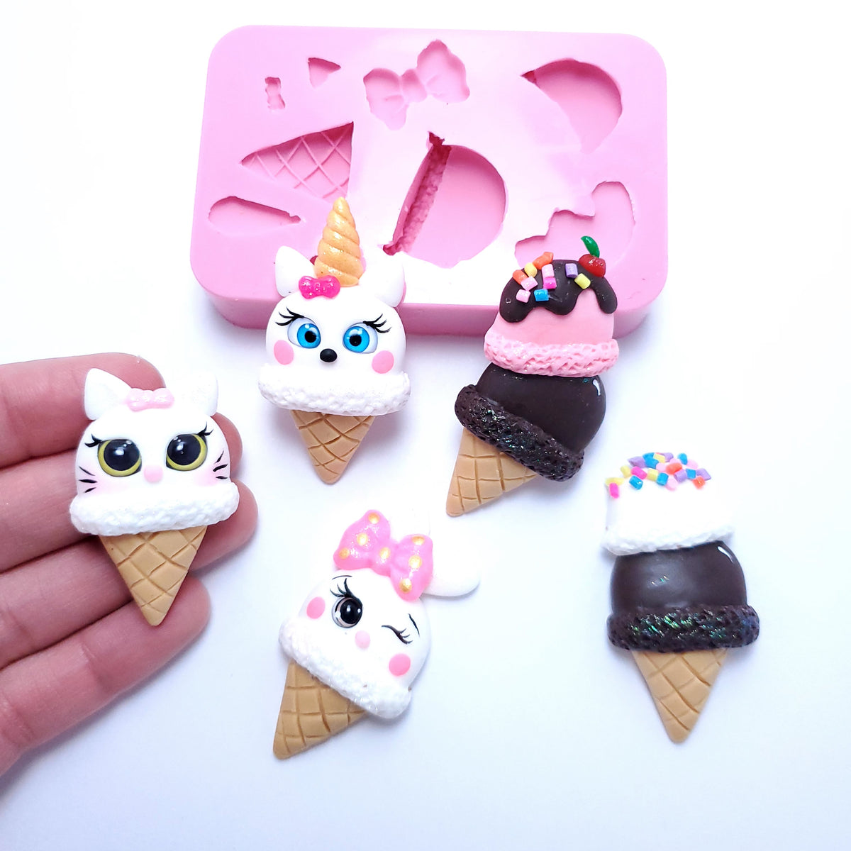 Cute Ice Cream Cone Silicone Mold for Miniatures, Fondant, Resin and Clay Crafts