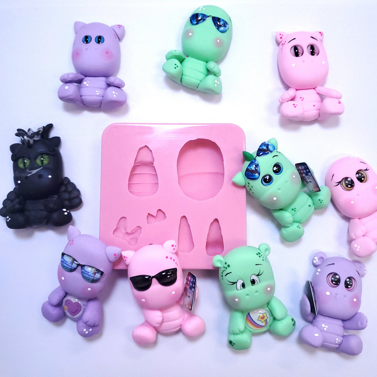Cute Animals Dino Dragon Hippo Multi-Project Silicone Mold MS392 for Crafts and Baking