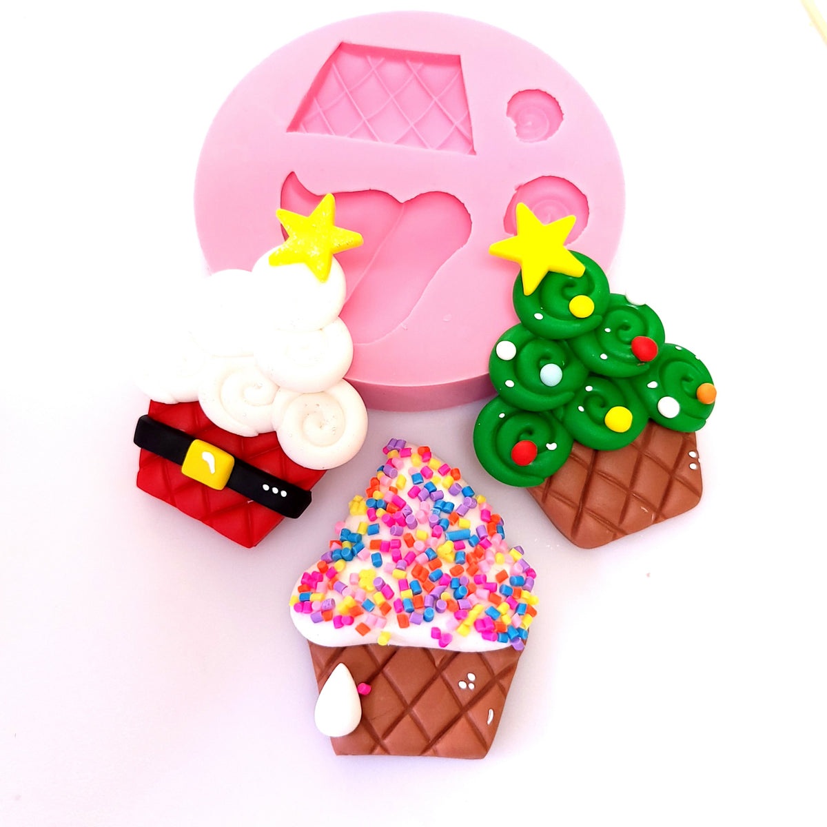 Santa Cupcake Tree Colorful Multi-Project Silicone Mold MS479 for Resin Clay Fondant Crafts