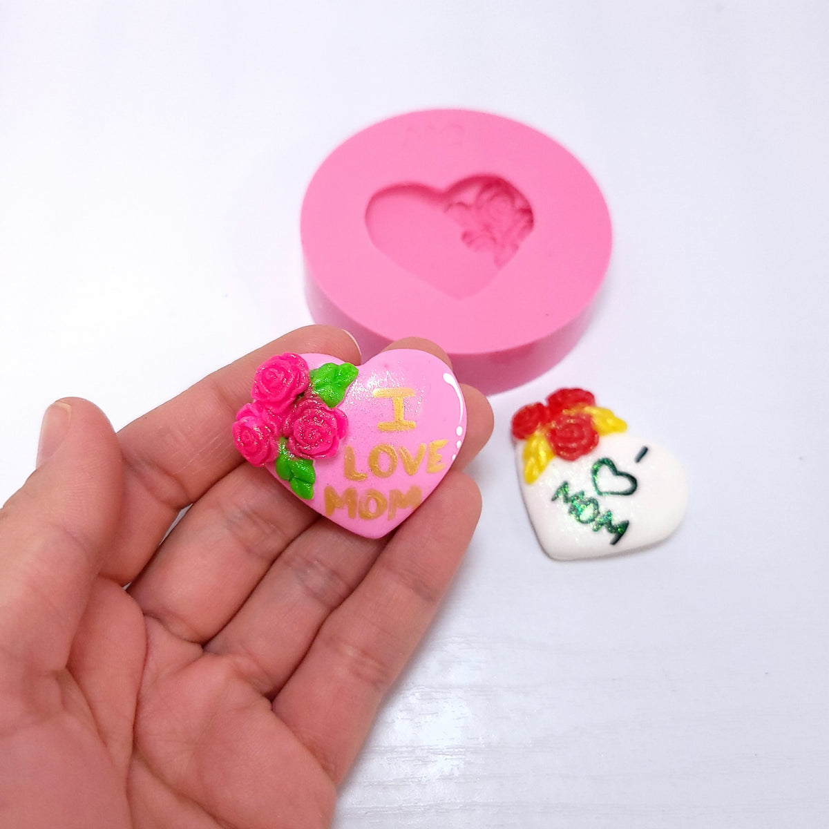Rose Floral Heart Mothers Day Silicone Mold for Resin Clay Fondant