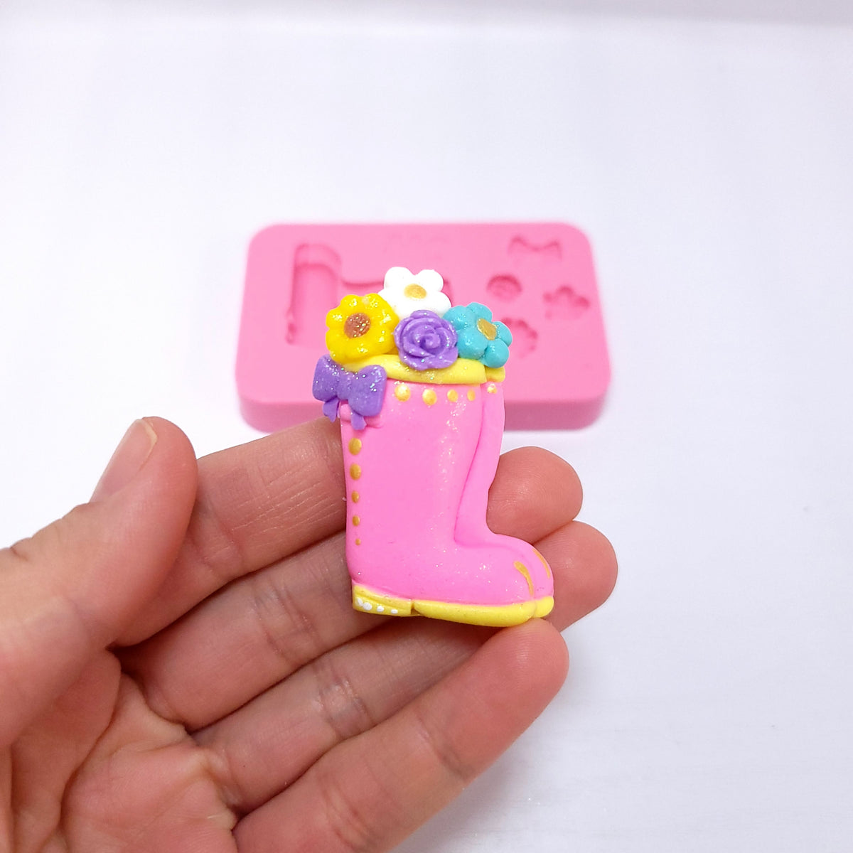 Spring Rain Boots Flowers Multi-Project Silicone Mold for Fondant Resin Clay Crafts