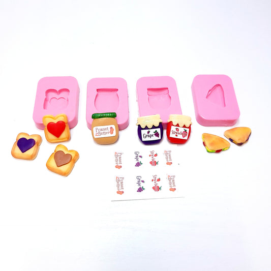 PB & J Heart Toast Miniatures Bundle Silicone Mold Set for Cake Resin Clay
