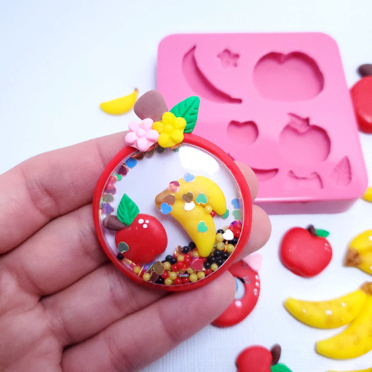 Apples and Bananas Cute Silicone Mold for Fondant Resin Clay Miniatures