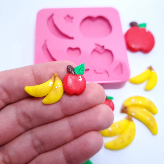 Apples and Bananas Cute Silicone Mold for Fondant Resin Clay Miniatures