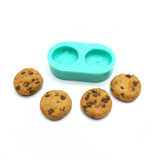 Chocolate chips cookie 2 cavities Silicone Mold, 1 inch cookie Soap and Candle embed mold,  Mold for Wax melts, Mold for Resin art NC003