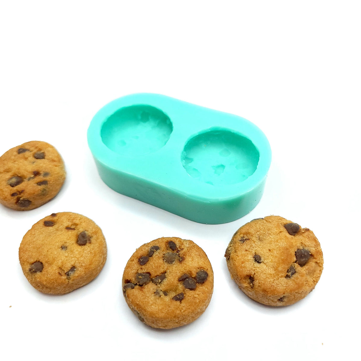 Chocolate chips cookie 2 cavities Silicone Mold, 1 inch cookie Soap and Candle embed mold,  Mold for Wax melts, Mold for Resin art NC003